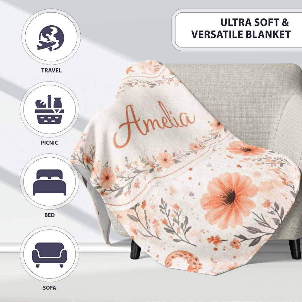 Cute Octopus Floral Seamless Pattern Charming  Decor Lovely  Personalised Custom Name Super Soft Fleece Blanket Bed Sofa Throw