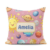 Custom Name Solar System Sun Earth Saturn Planets Stars Seamless Square Filled Cushion Throw Pillow Sofa Bed Home Decor Zip Washable UK Made