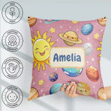 Custom Name Solar System Sun Earth Saturn Planets Stars Seamless Square Filled Cushion Throw Pillow Sofa Bed Home Decor Zip Washable UK Made