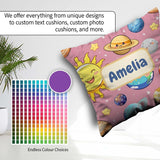 Custom Name Solar System Sun Earth Saturn Planets Stars Seamless Square Filled Cushion Throw Pillow Sofa Bed Home Decor Zip Washable UK Made