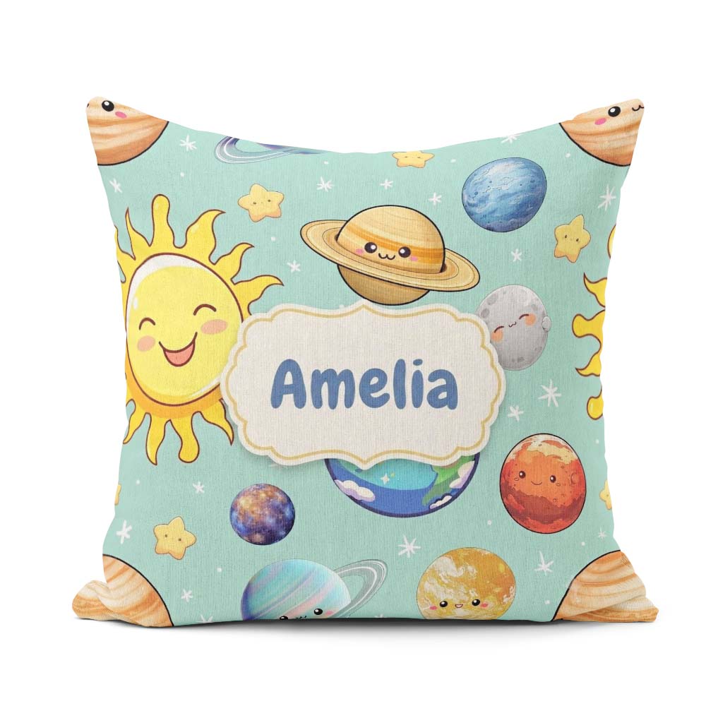 Custom Name Solar System Sun Earth Saturn Planets Stars Seamless Square Filled Cushion Throw Pillow Sofa Bed Home Decor Zip Washable UK Made