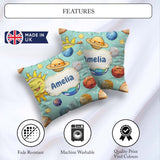 Custom Name Solar System Sun Earth Saturn Planets Stars Seamless Square Filled Cushion Throw Pillow Sofa Bed Home Decor Zip Washable UK Made