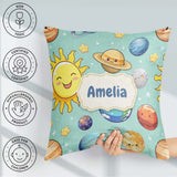 Custom Name Solar System Sun Earth Saturn Planets Stars Seamless Square Filled Cushion Throw Pillow Sofa Bed Home Decor Zip Washable UK Made