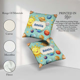 Custom Name Solar System Sun Earth Saturn Planets Stars Seamless Square Filled Cushion Throw Pillow Sofa Bed Home Decor Zip Washable UK Made