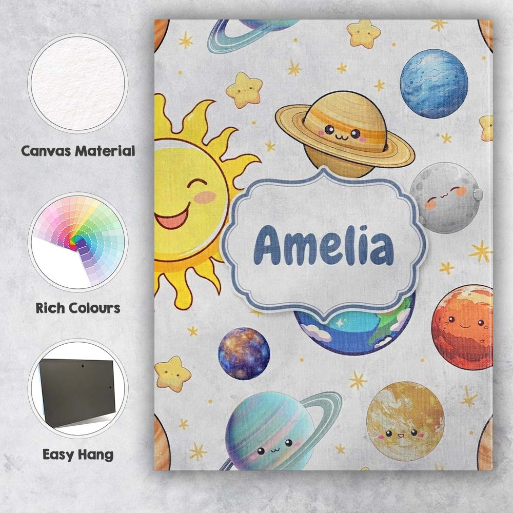 Personalised Name Solar System Sun Earth Custom  Unique Gift Idea Elegant Feature Canvas Wall Art Print Decor Picture Ready to Hang
