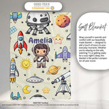 Space Astronaut Rockets UFO Telescope Stars Seamless Cream  Personalised Custom Name Super Soft Fleece Blanket Bed Sofa Throw