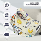 Space Astronaut Rockets UFO Telescope Stars Seamless Cream  Personalised Custom Name Super Soft Fleece Blanket Bed Sofa Throw
