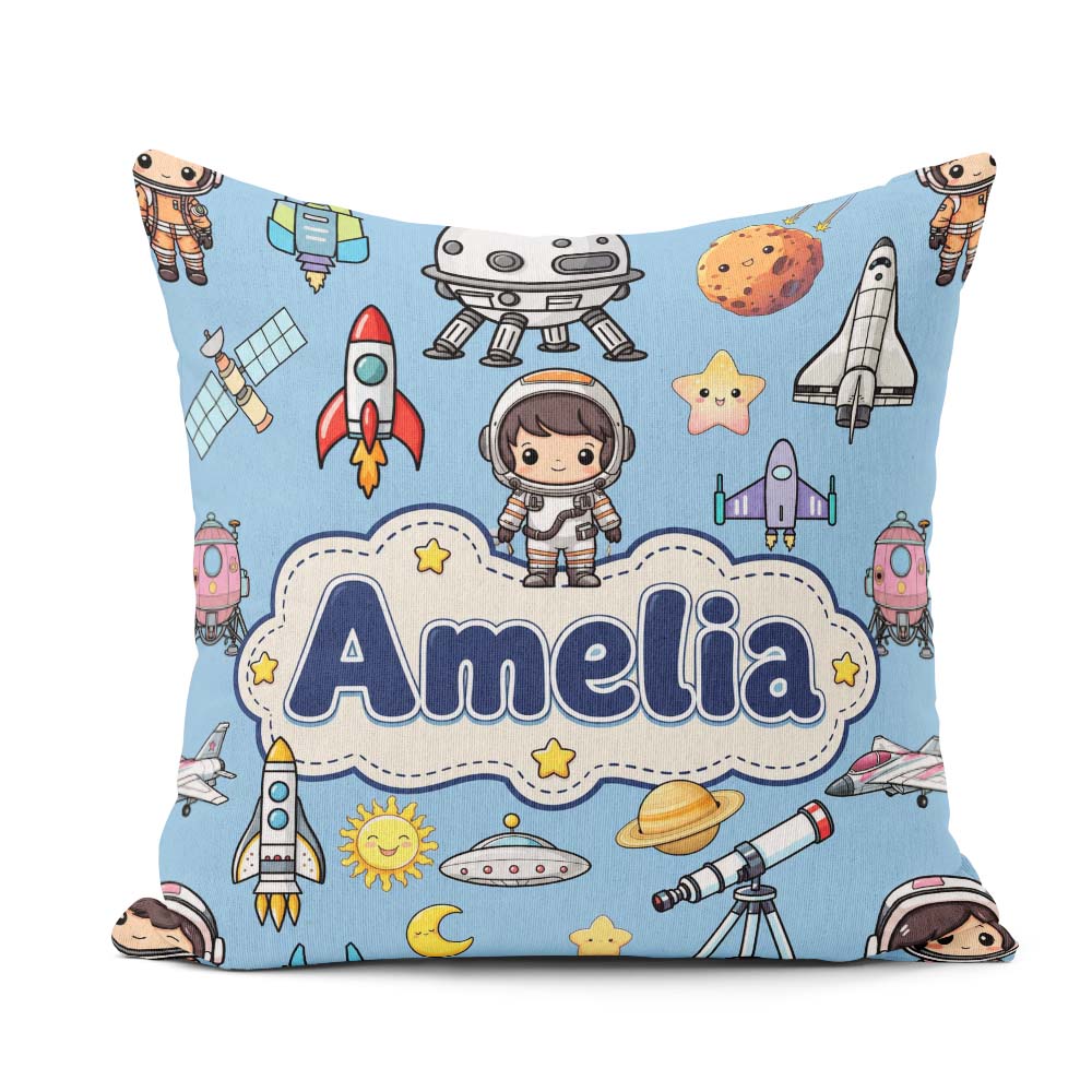 Custom Name Space Astronaut Rockets UFO Telescope Stars Seamless Square Filled Cushion Throw Pillow Sofa Bed Home Decor Zip Washable UK Made