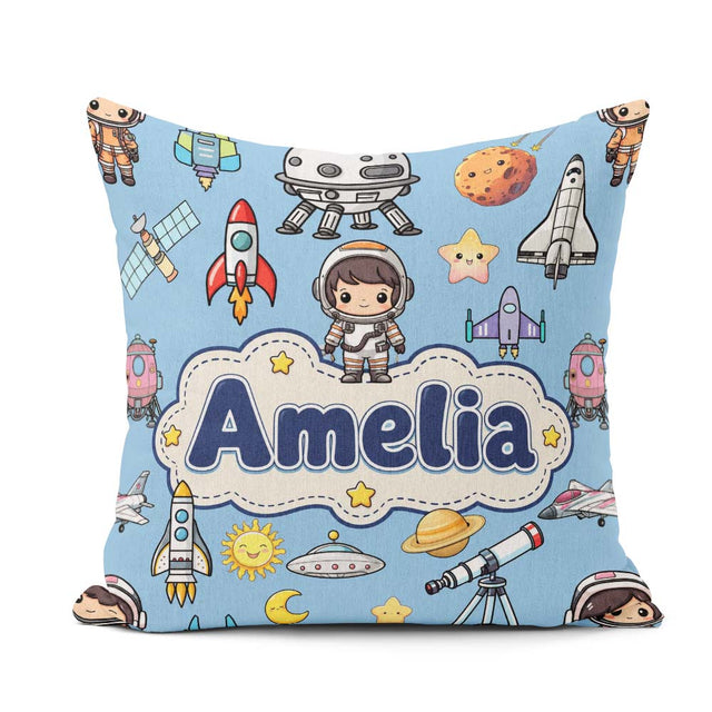 Custom Name Space Astronaut Rockets UFO Telescope Stars Seamless Square Filled Cushion Throw Pillow Sofa Bed Home Decor Zip Washable UK Made