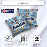 Custom Name Space Astronaut Rockets UFO Telescope Stars Seamless Square Filled Cushion Throw Pillow Sofa Bed Home Decor Zip Washable UK Made