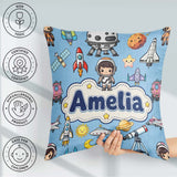 Custom Name Space Astronaut Rockets UFO Telescope Stars Seamless Square Filled Cushion Throw Pillow Sofa Bed Home Decor Zip Washable UK Made