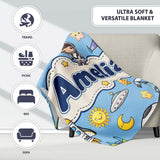 Space Astronaut Rockets UFO Telescope Stars Seamless Blue  Personalised Custom Name Super Soft Fleece Blanket Bed Sofa Throw