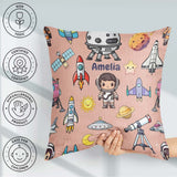 Custom Name Space Astronaut Rockets UFO Telescope Stars Seamless Square Filled Cushion Throw Pillow Sofa Bed Home Decor Zip Washable UK Made