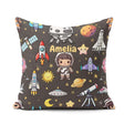 Custom Name Space Astronaut Rockets UFO Stars Seamless Dark Grey Square Filled Cushion Throw Pillow Sofa Bed Home Decor Zip Washable UK Made