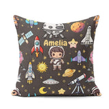 Custom Name Space Astronaut Rockets UFO Stars Seamless Dark Grey Square Filled Cushion Throw Pillow Sofa Bed Home Decor Zip Washable UK Made