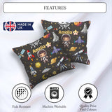 Custom Name Space Astronaut Rockets UFO Stars Seamless Dark Grey Square Filled Cushion Throw Pillow Sofa Bed Home Decor Zip Washable UK Made