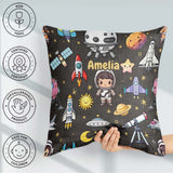 Custom Name Space Astronaut Rockets UFO Stars Seamless Dark Grey Square Filled Cushion Throw Pillow Sofa Bed Home Decor Zip Washable UK Made
