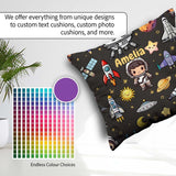 Custom Name Space Astronaut Rockets UFO Stars Seamless Dark Grey Square Filled Cushion Throw Pillow Sofa Bed Home Decor Zip Washable UK Made