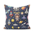 Custom Name Space Astronaut Rockets UFO Stars Seamless Navy Blue Square Filled Cushion Throw Pillow Sofa Bed Home Decor Zip Washable UK Made