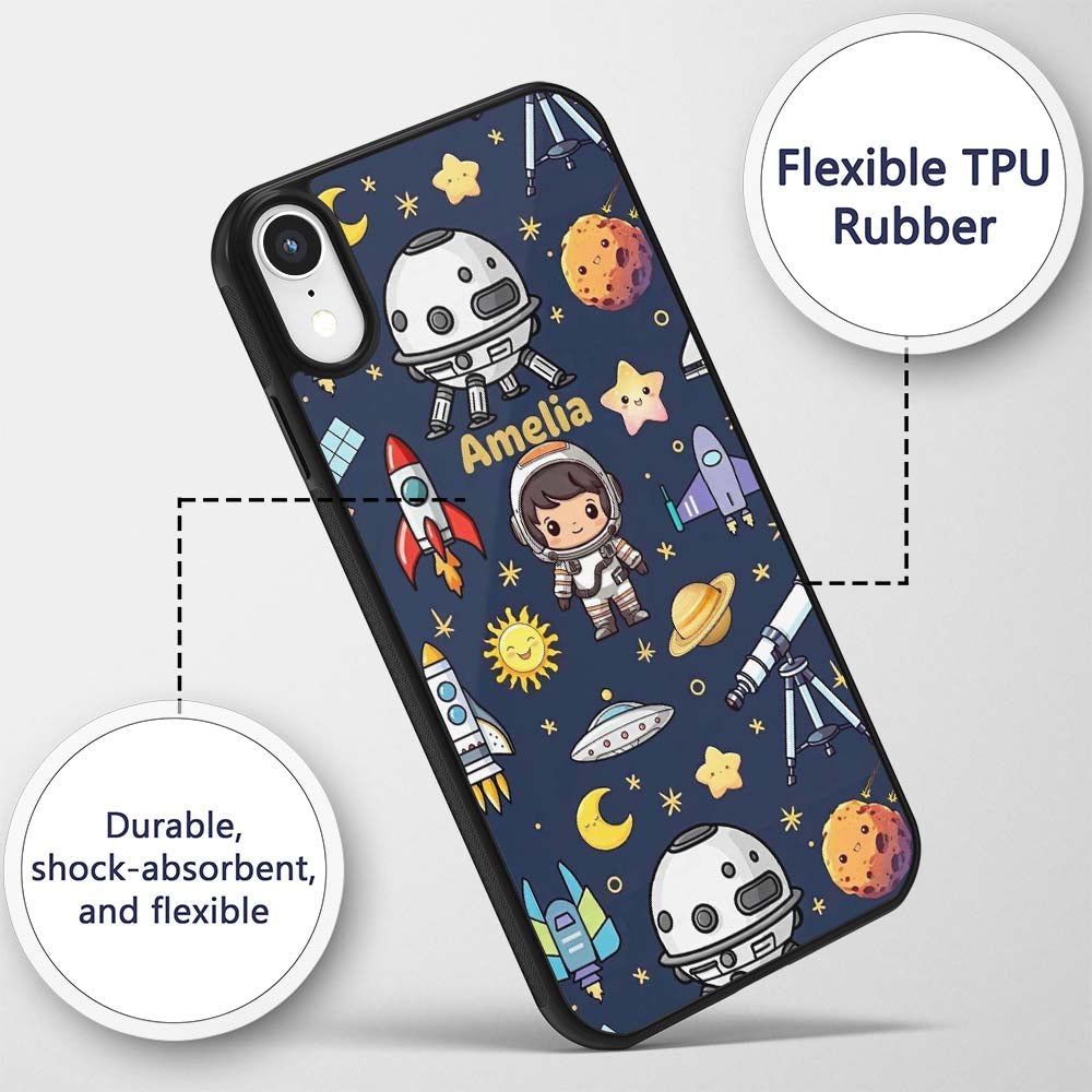 Space Astronaut Rockets UFO Decorative Design Custom Name Protective Phone Case Mobile Cover Durable Everyday Smartphone Shock Resistant