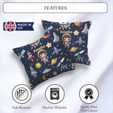 Custom Name Space Astronaut Rockets UFO Stars Seamless Navy Blue Square Filled Cushion Throw Pillow Sofa Bed Home Decor Zip Washable UK Made