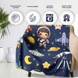 Space Astronaut Rockets UFO Telescope Stars Seamless Navy Blue  Personalised Custom Name Super Soft Fleece Blanket Bed Sofa Throw