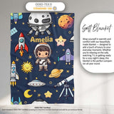 Space Astronaut Rockets UFO Telescope Stars Seamless Navy Blue  Personalised Custom Name Super Soft Fleece Blanket Bed Sofa Throw