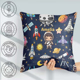 Custom Name Space Astronaut Rockets UFO Stars Seamless Navy Blue Square Filled Cushion Throw Pillow Sofa Bed Home Decor Zip Washable UK Made