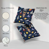 Custom Name Space Astronaut Rockets UFO Stars Seamless Navy Blue Square Filled Cushion Throw Pillow Sofa Bed Home Decor Zip Washable UK Made