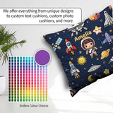 Custom Name Space Astronaut Rockets UFO Stars Seamless Navy Blue Square Filled Cushion Throw Pillow Sofa Bed Home Decor Zip Washable UK Made