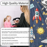 Space Astronaut Rockets UFO Telescope Stars Seamless Navy Blue  Personalised Custom Name Super Soft Fleece Blanket Bed Sofa Throw