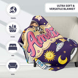 Space Astronaut Rockets UFO Telescope Stars Seamless Deep Purple  Personalised Custom Name Super Soft Fleece Blanket Bed Sofa Throw