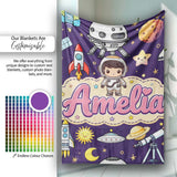 Space Astronaut Rockets UFO Telescope Stars Seamless Deep Purple  Personalised Custom Name Super Soft Fleece Blanket Bed Sofa Throw