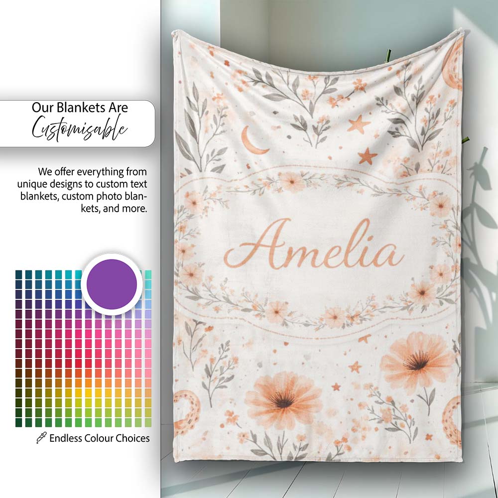 Cute Octopus Floral Seamless Pattern Charming  Decor Lovely  Personalised Custom Name Super Soft Fleece Blanket Bed Sofa Throw