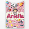 Space Astronaut Rockets UFO Telescope Stars Seamless Pink  Personalised Custom Name Super Soft Fleece Blanket Bed Sofa Throw