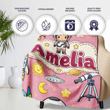 Space Astronaut Rockets UFO Telescope Stars Seamless Pink  Personalised Custom Name Super Soft Fleece Blanket Bed Sofa Throw