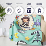 Space Astronaut Rockets UFO Telescope Stars Seamless Mint Green  Personalised Custom Name Super Soft Fleece Blanket Bed Sofa Throw