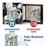 Personalized Custom Name Space Astronaut Rockets UFO Telescope Stars Seamless Mint Green 11oz Ceramic Coffee Tea Mug White Large Handle