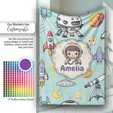Space Astronaut Rockets UFO Telescope Stars Seamless Mint Green  Personalised Custom Name Super Soft Fleece Blanket Bed Sofa Throw