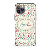 Diamond Geometric Seamless Pattern in Red Teal Custom Name Protective Phone Case Mobile Cover Durable Everyday Smartphone Shock Resistant