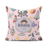 Custom Name Space Astronaut Rockets UFO Telescope Stars Seamless Square Filled Cushion Throw Pillow Sofa Bed Home Decor Zip Washable UK Made
