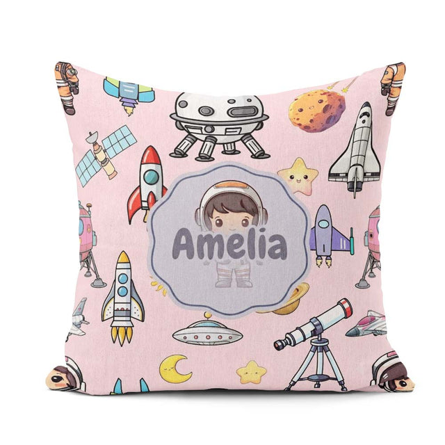Custom Name Space Astronaut Rockets UFO Telescope Stars Seamless Square Filled Cushion Throw Pillow Sofa Bed Home Decor Zip Washable UK Made