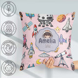 Custom Name Space Astronaut Rockets UFO Telescope Stars Seamless Square Filled Cushion Throw Pillow Sofa Bed Home Decor Zip Washable UK Made
