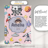 Space Astronaut Rockets UFO Telescope Stars Seamless Blush Green  Personalised Custom Name Super Soft Fleece Blanket Bed Sofa Throw
