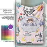 Space Astronaut Rockets UFO Telescope Stars Seamless Blush Green  Personalised Custom Name Super Soft Fleece Blanket Bed Sofa Throw