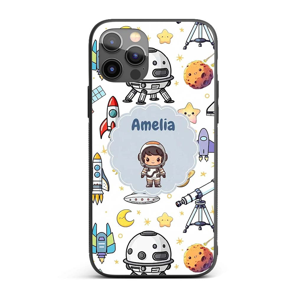 Space Astronaut Rockets UFO Decorative Design Custom Name Protective Phone Case Mobile Cover Durable Everyday Smartphone Shock Resistant