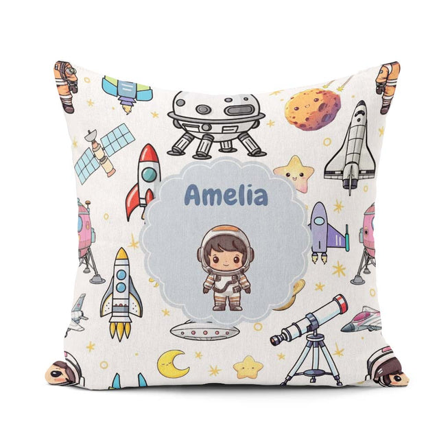 Custom Name Space Astronaut Rockets UFO Telescope Stars Seamless Square Filled Cushion Throw Pillow Sofa Bed Home Decor Zip Washable UK Made