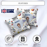 Custom Name Space Astronaut Rockets UFO Telescope Stars Seamless Square Filled Cushion Throw Pillow Sofa Bed Home Decor Zip Washable UK Made