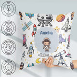 Custom Name Space Astronaut Rockets UFO Telescope Stars Seamless Square Filled Cushion Throw Pillow Sofa Bed Home Decor Zip Washable UK Made