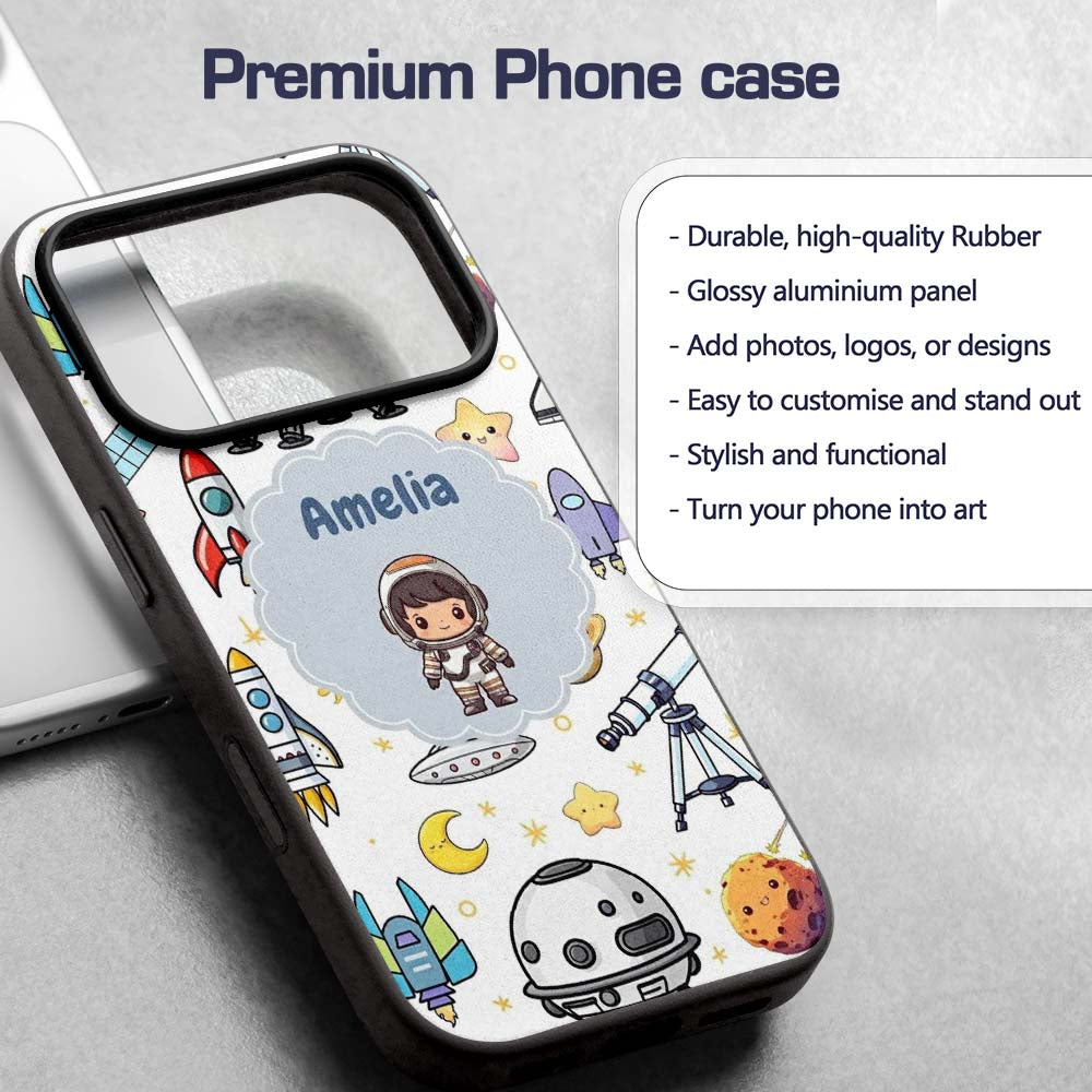 Space Astronaut Rockets UFO Decorative Design Custom Name Protective Phone Case Mobile Cover Durable Everyday Smartphone Shock Resistant